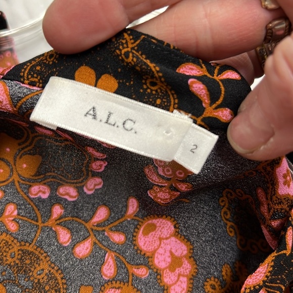 A.L.C. Danielle Silk Long Sleeve Top Pink Floral Print Size 2 - Picture 10 of 12
